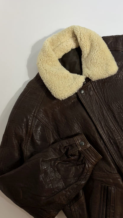 80s Brown Sheepskin Leather Bomber Jacket – Made in Spain