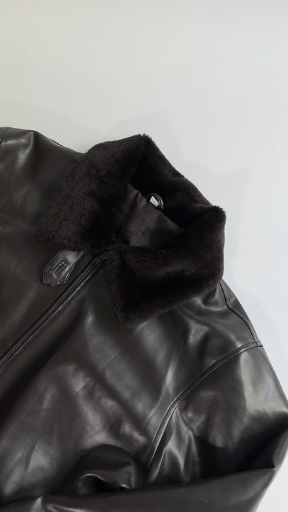 2000s Faux Leather Jacket with Faux Fur Collar