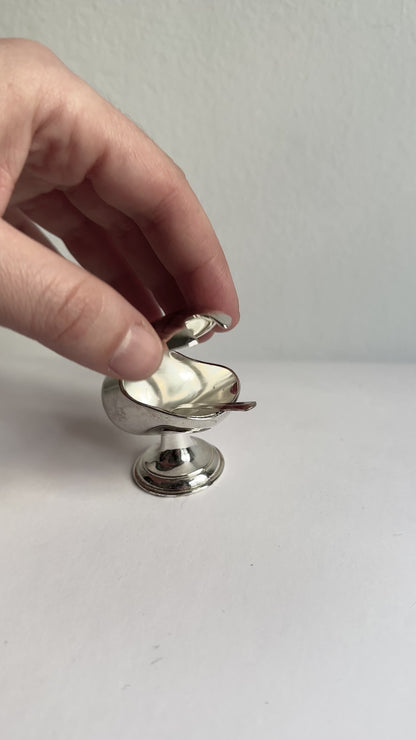 Vintage Metal Salt Cellar with Spoon