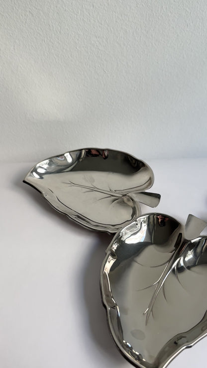 Vintage 1980s Silver Tone Leaf Shaped Dishes – Set of 3