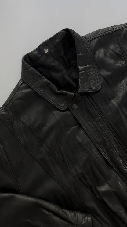 80s Black Leather Bomber Jacket