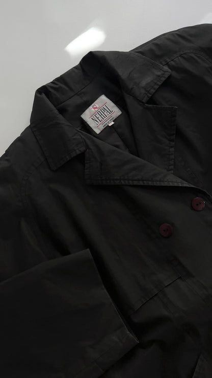 90s Black Belted Trench Coat